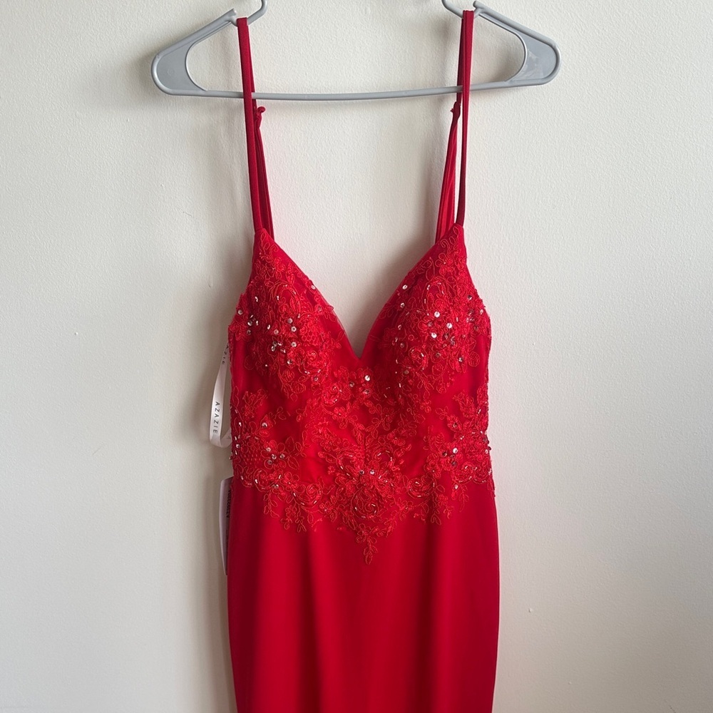 Azazie Adaly Red Dress with Sequin Details - Picture 3 of 13